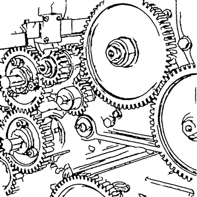 Fiber-marking vector line art of steel gears produced by the AI converter