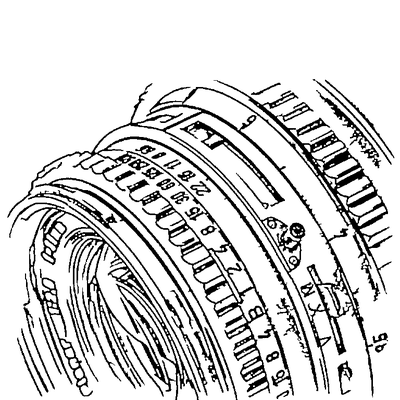 Clean vector line art of a camera lens produced by the AI converter